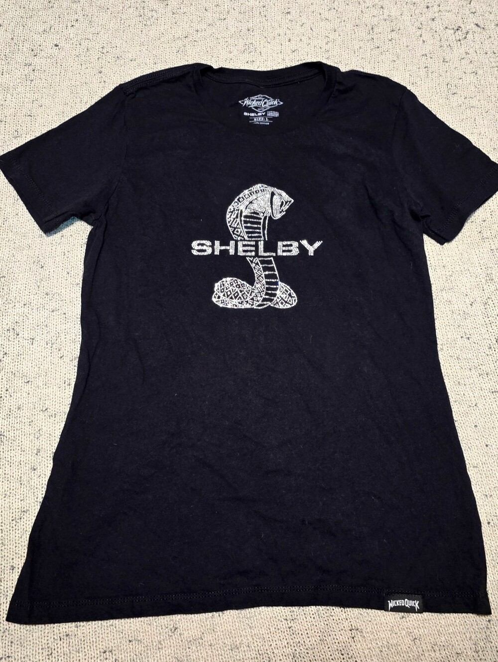 Wicked Quick Shelby Cobra Bedazzled T-Shirt Girls Sz Large Black Cotton Top